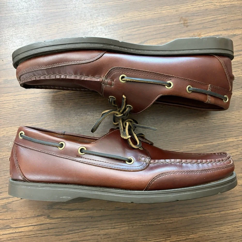Rockport Men's Brown Leather Two Eye Boat Shoes Nautical Preppy Size 11 M